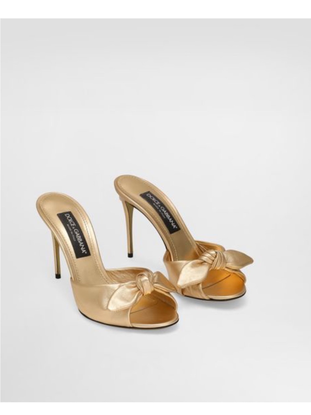 Dolce & Gabbana Gold Metallic Bow Leather Mules 38 NEW